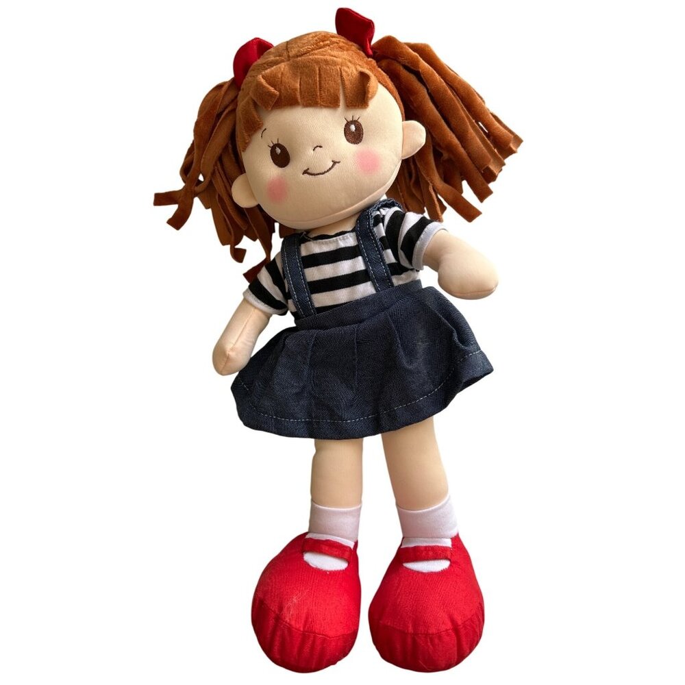 Linzy Little Sweet Hearts Rag Doll With Striped Top, Denim Skirt, Red Shoes 16”
